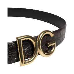 Men Black Exotic Leather Logo Buckle Belt