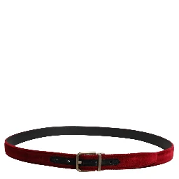 Men Burgundy Velvet Cotton Metal Buckle Belt