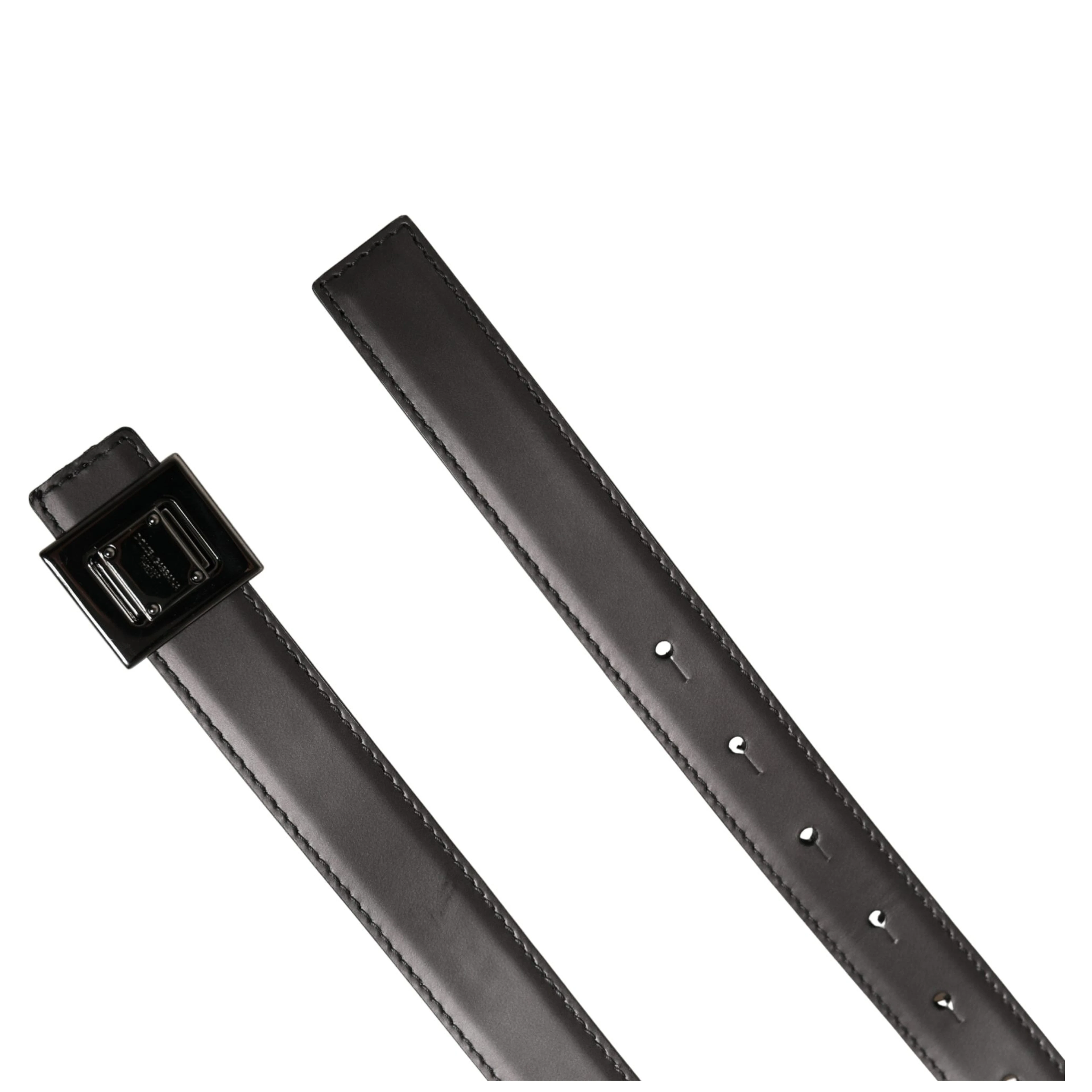 Men Silver Classic Leather Square Buckle Belt
