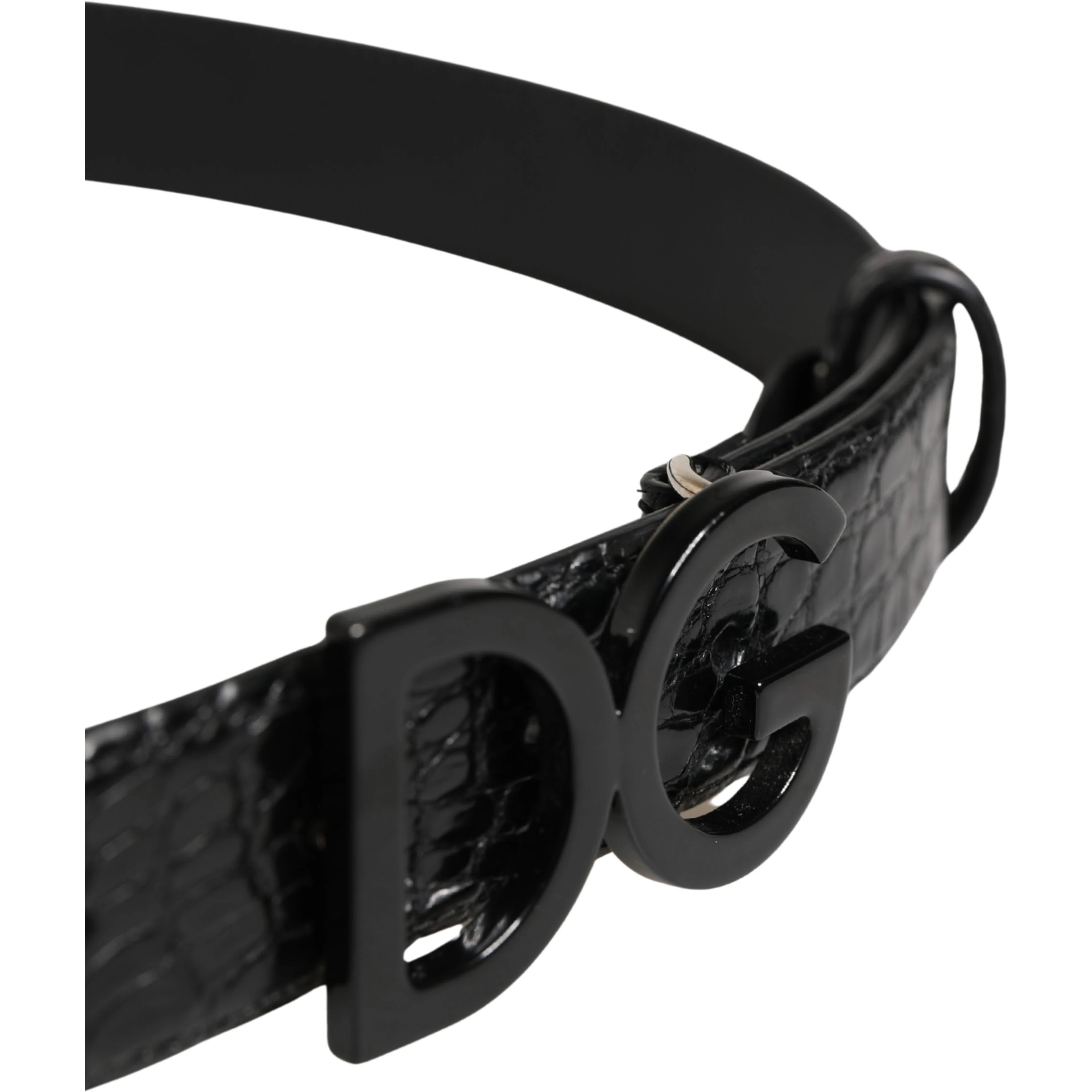 Men Black Exotic Leather Logo Buckle Belt