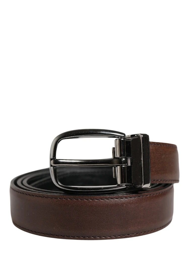 Men Brown Classic Leather Metal Buckle Belt