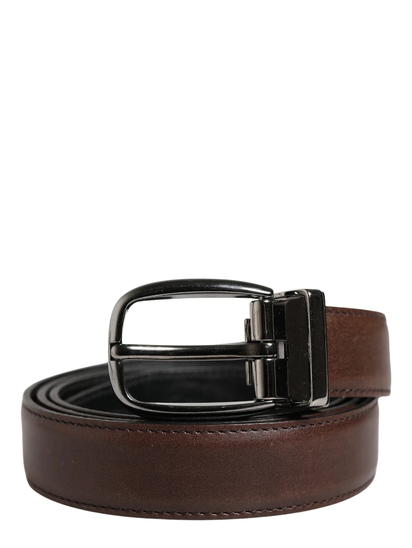 Men Brown Classic Leather Metal Buckle Belt