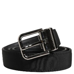 Men Black Viscose Leather Metal Buckle Belt