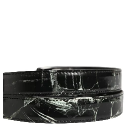 Men Black Marble Leather DG Logo Buckle Belt