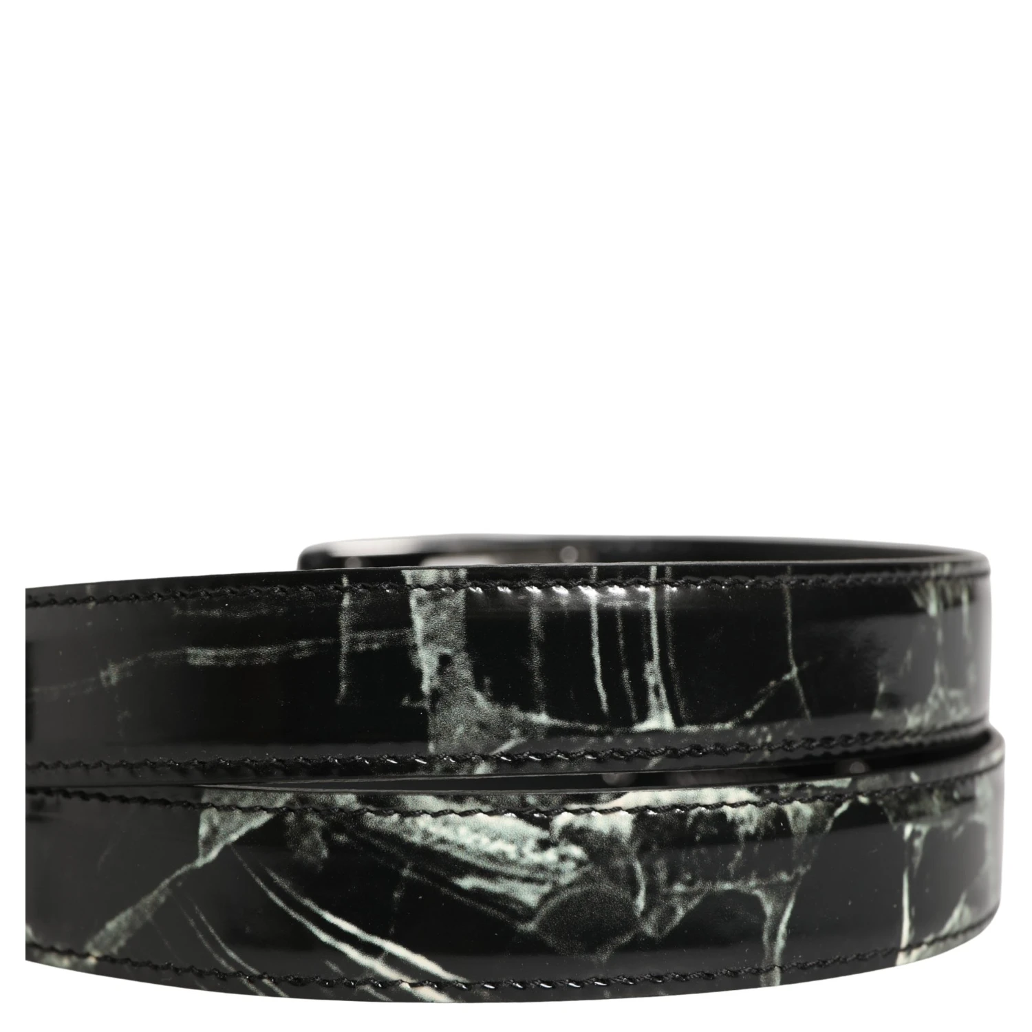 Men Black Marble Leather DG Logo Buckle Belt