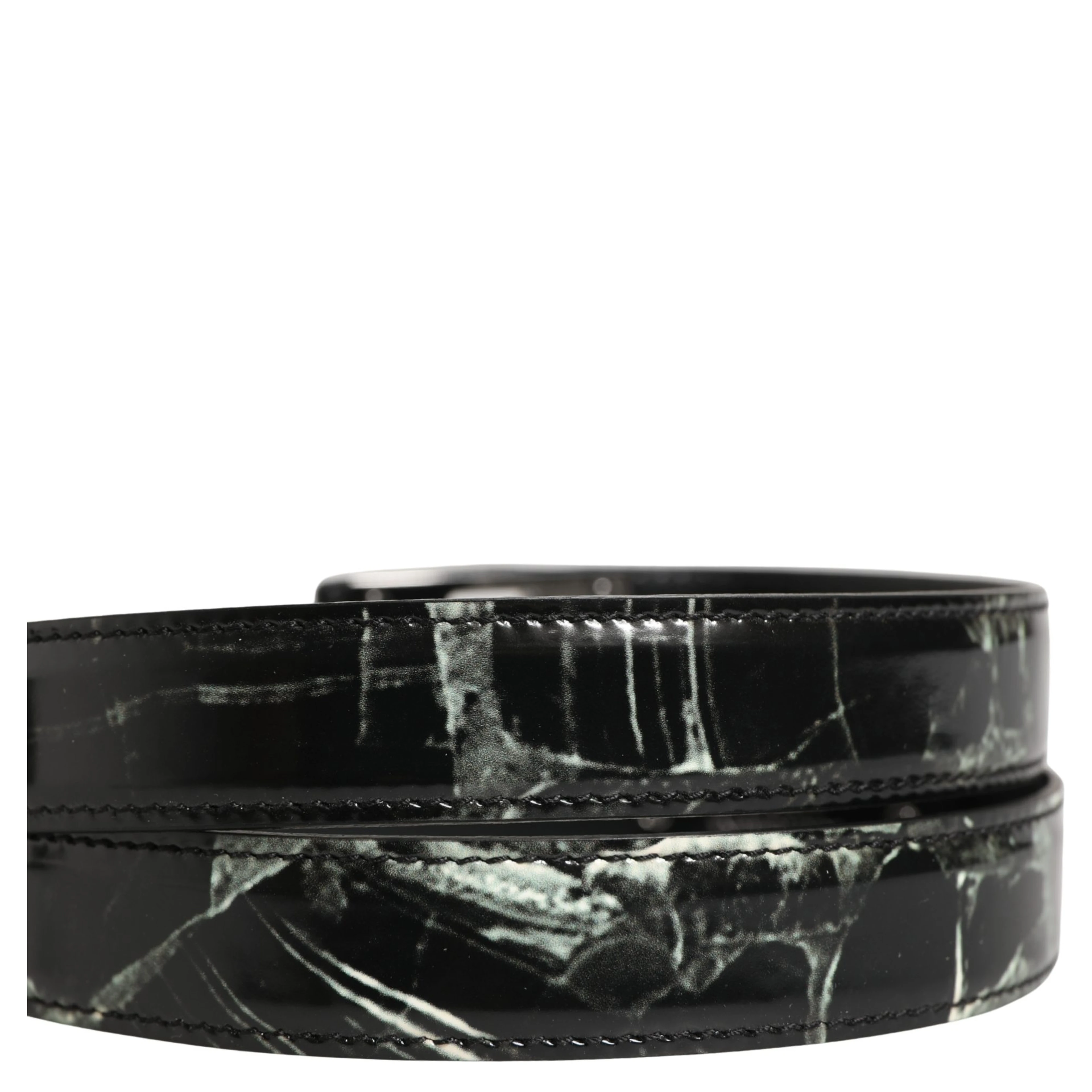 Men Black Marble Leather DG Logo Buckle Belt