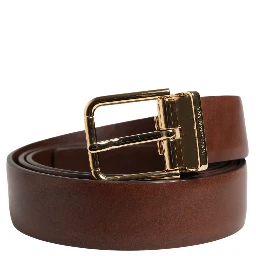 Men Brown Classic Leather Metal Buckle Belt