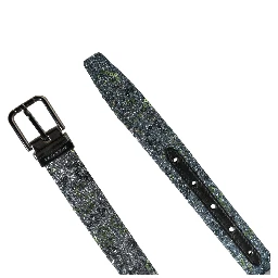 Men Multicolor Sequin Silver Metal Buckle Belt