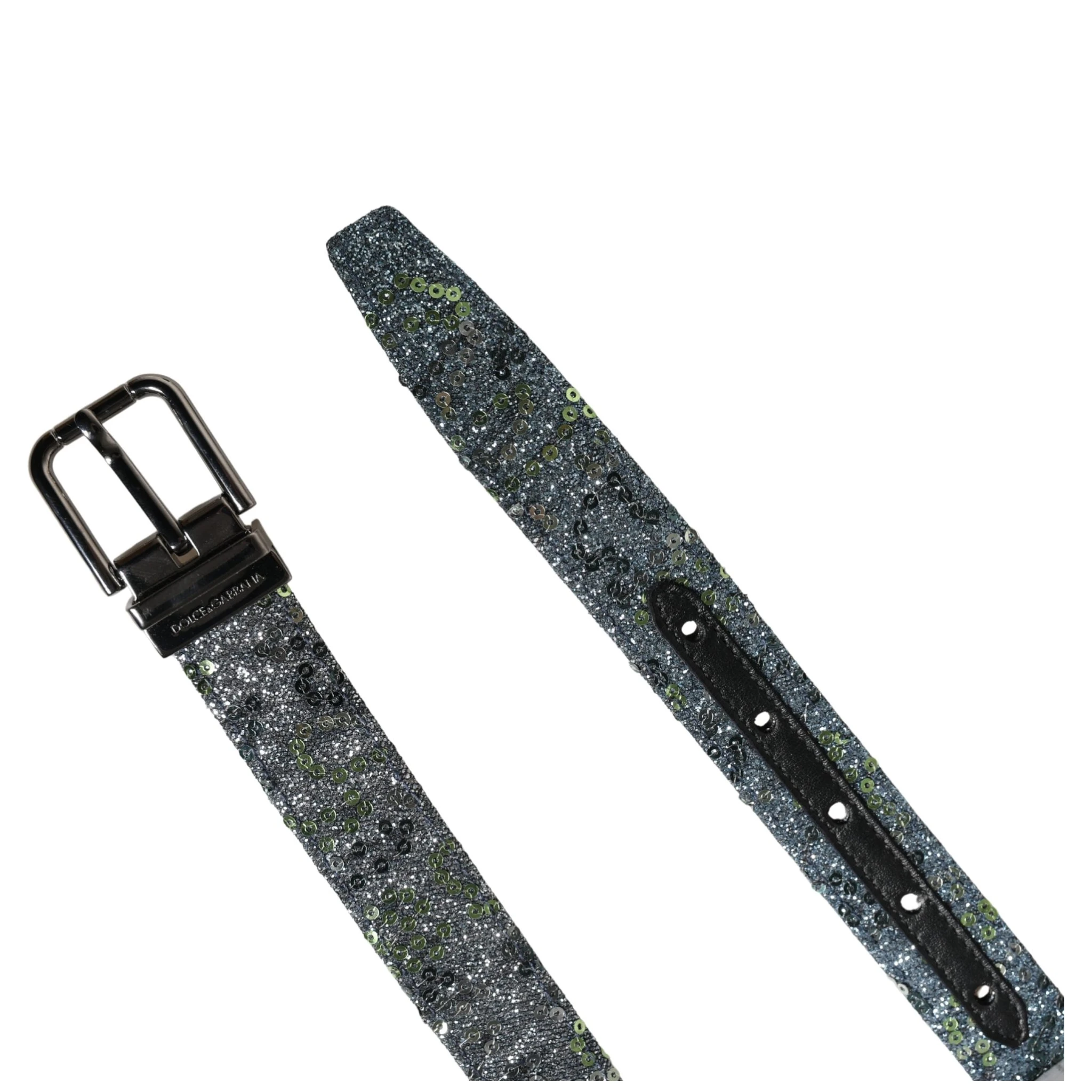 Men Multicolor Sequin Silver Metal Buckle Belt