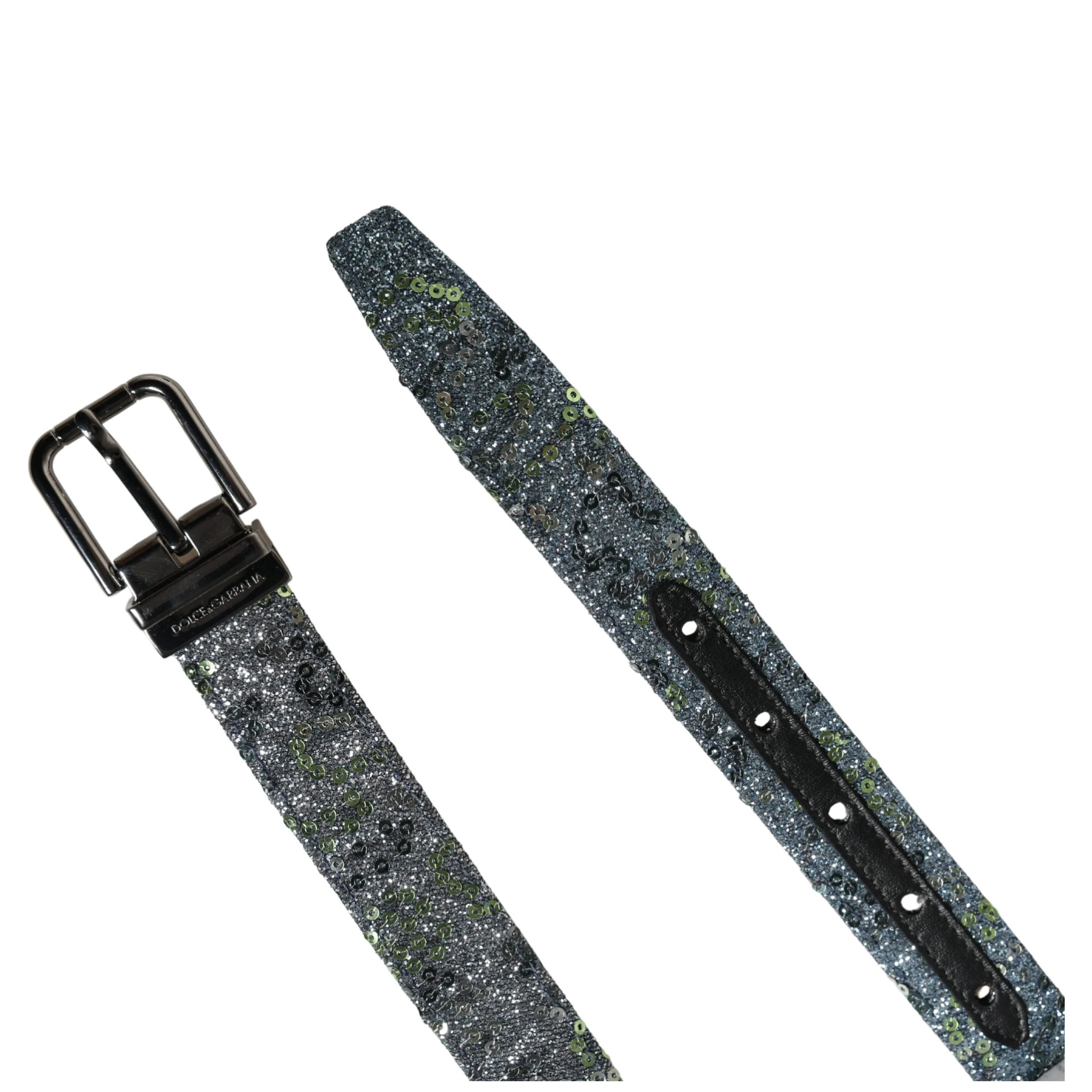 Men Multicolor Sequin Silver Metal Buckle Belt