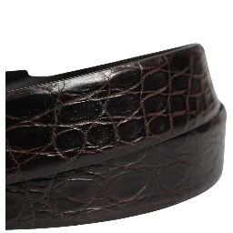 Men Black Exotic Leather Logo Buckle Belt