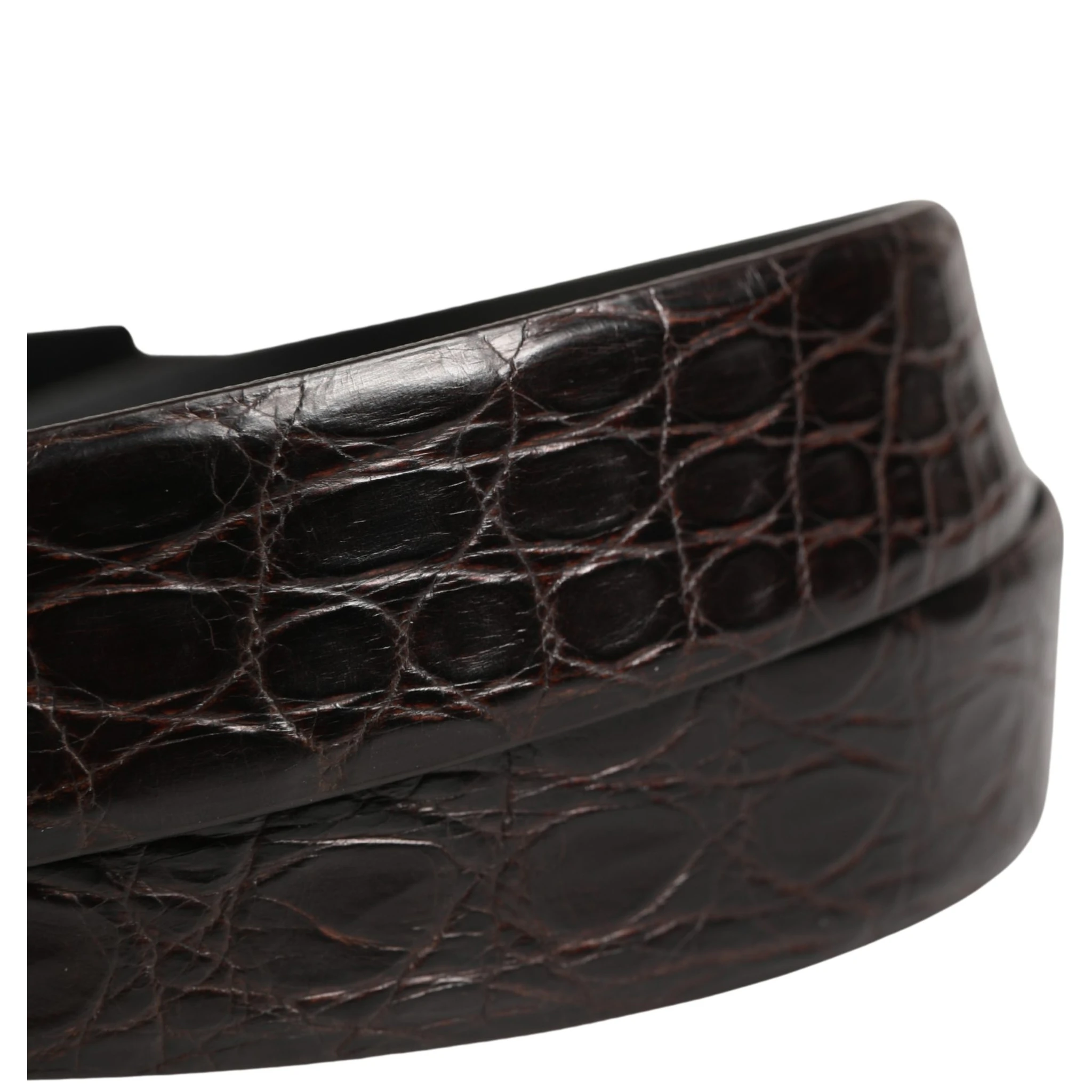Men Black Exotic Leather Logo Buckle Belt