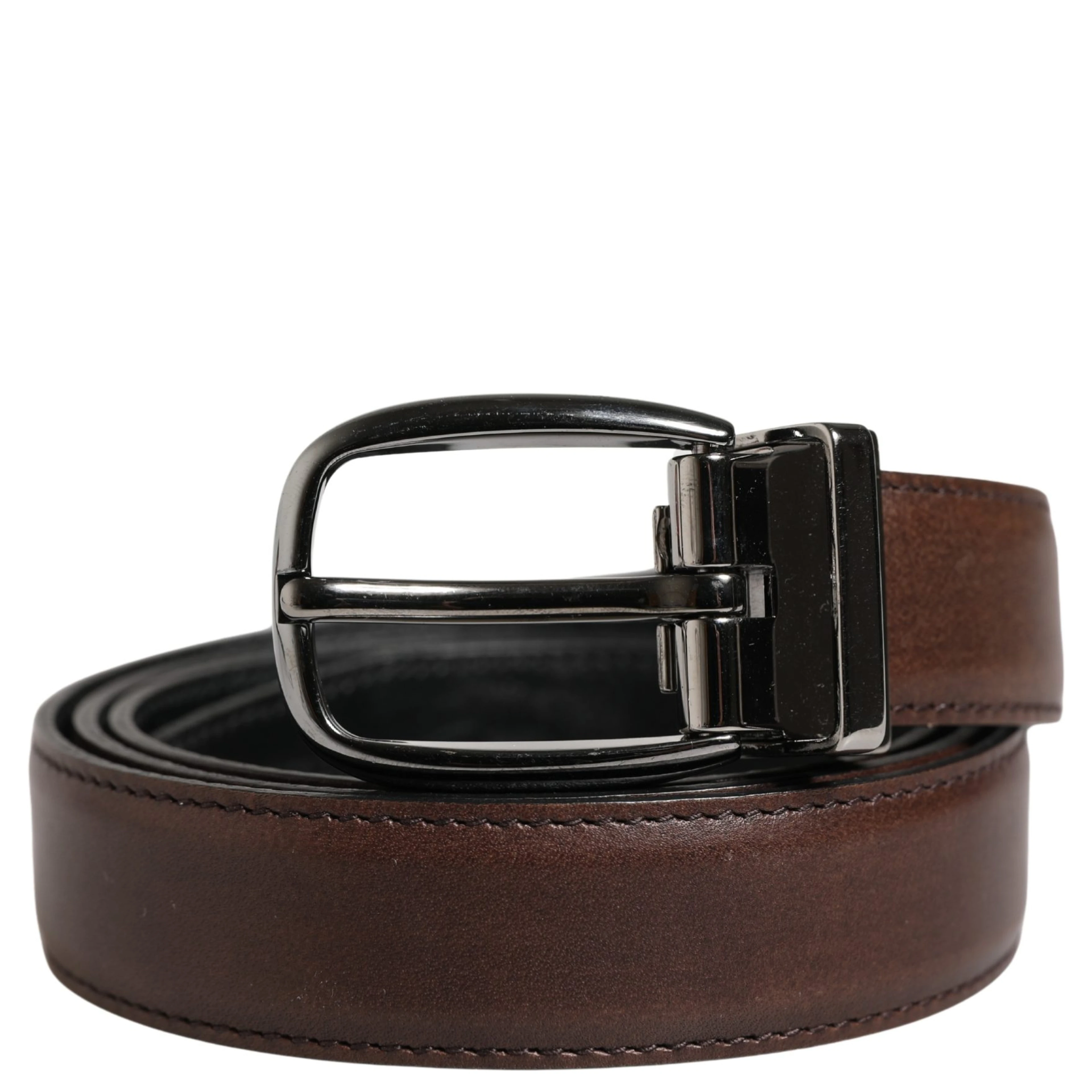 Men Brown Classic Leather Metal Buckle Belt