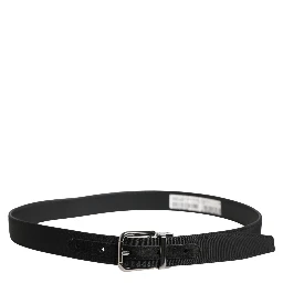 Men Black Viscose Leather Metal Buckle Belt