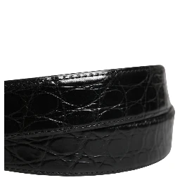 Men Black Exotic Leather Logo Buckle Belt