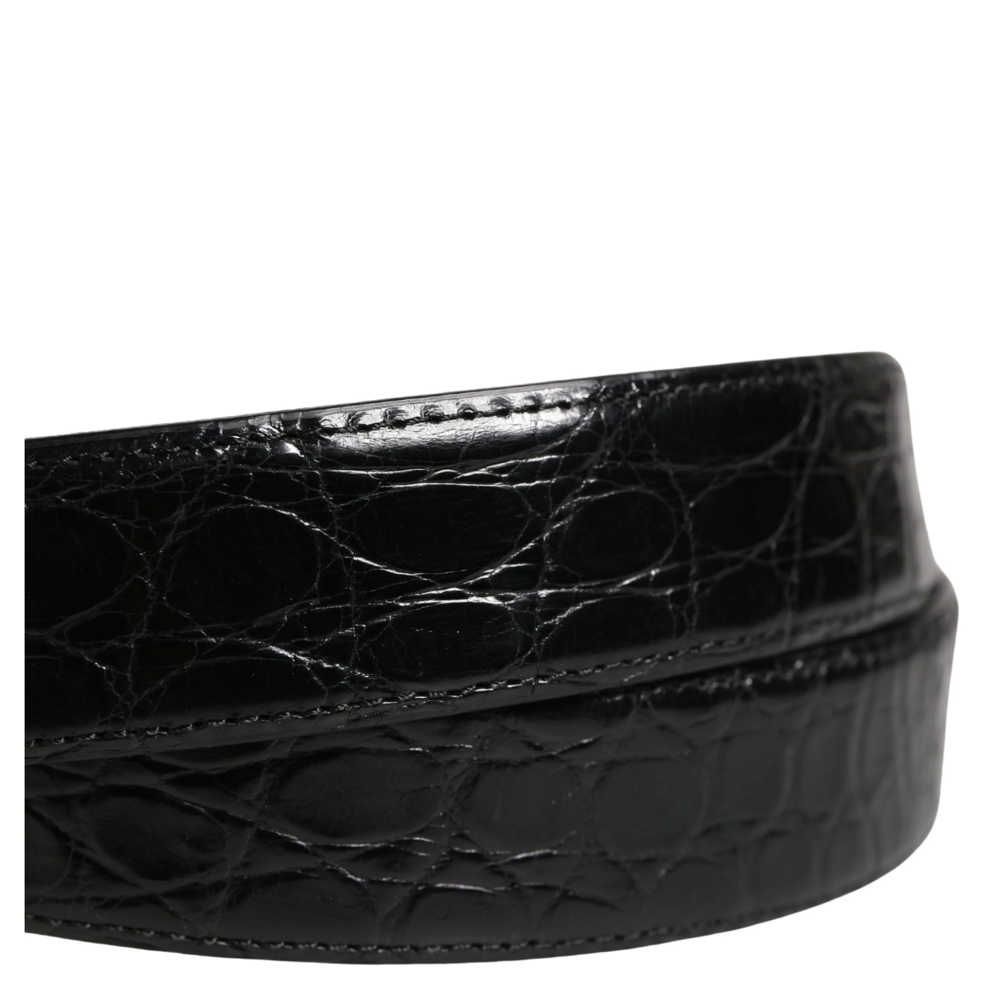 Men Black Exotic Leather Logo Buckle Belt