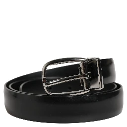 Men Black Classic Leather Metal Buckle Belt