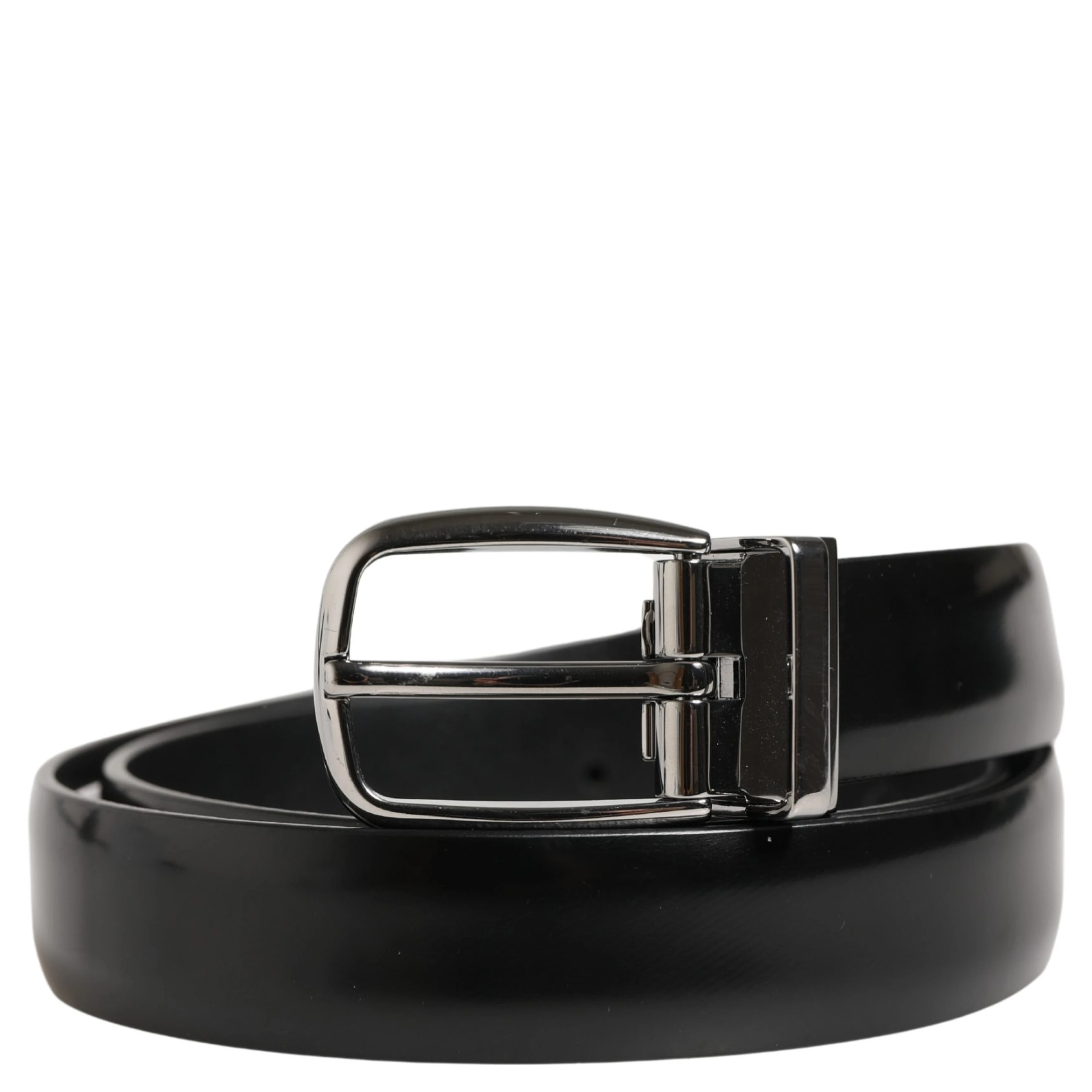Men Black Classic Leather Metal Buckle Belt