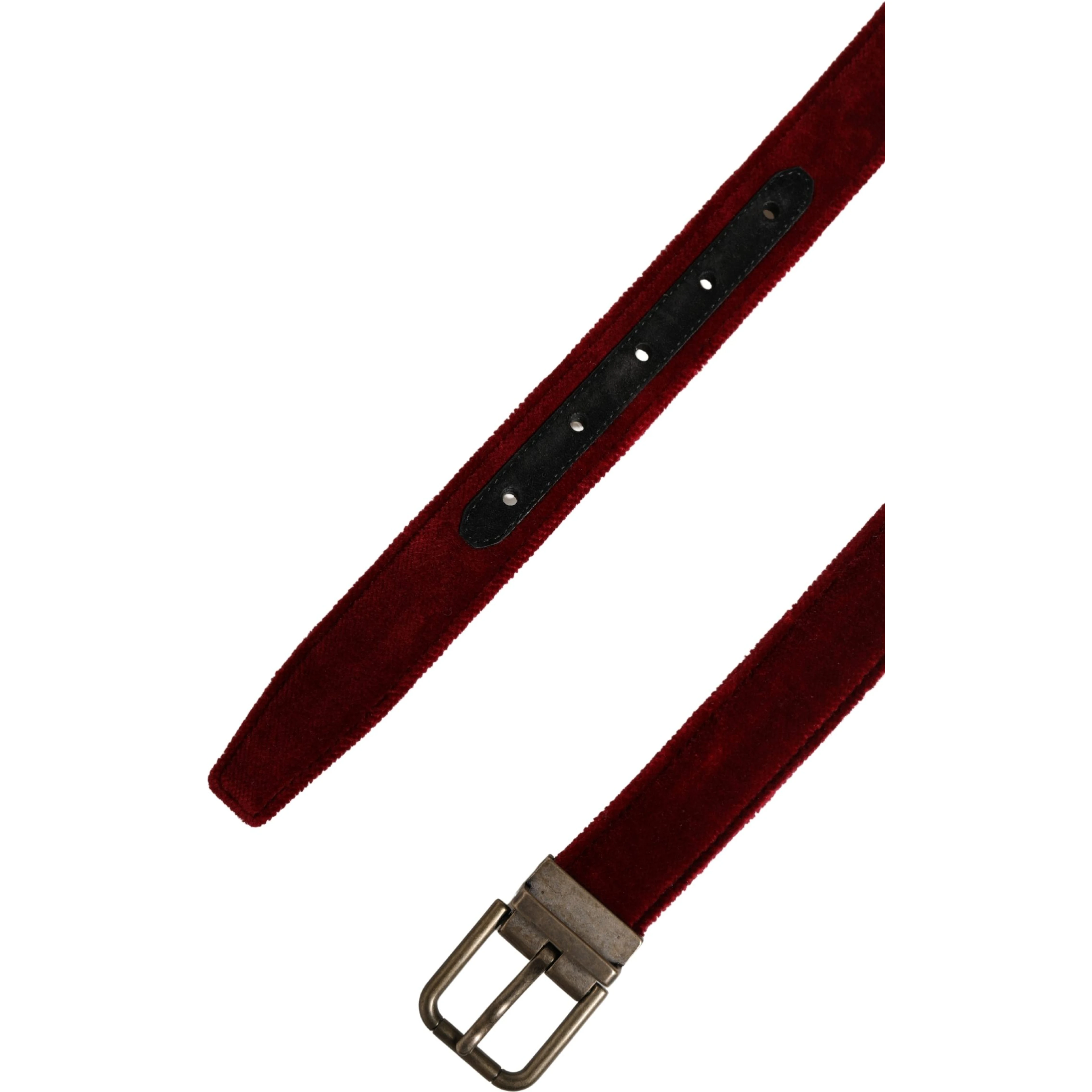 Men Burgundy Velvet Cotton Metal Buckle Belt