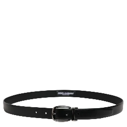 Men Black Classic Leather Metal Buckle Belt