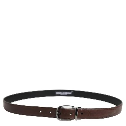 Men Brown Classic Leather Metal Buckle Belt