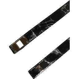 Men Black Marble Leather DG Logo Buckle Belt