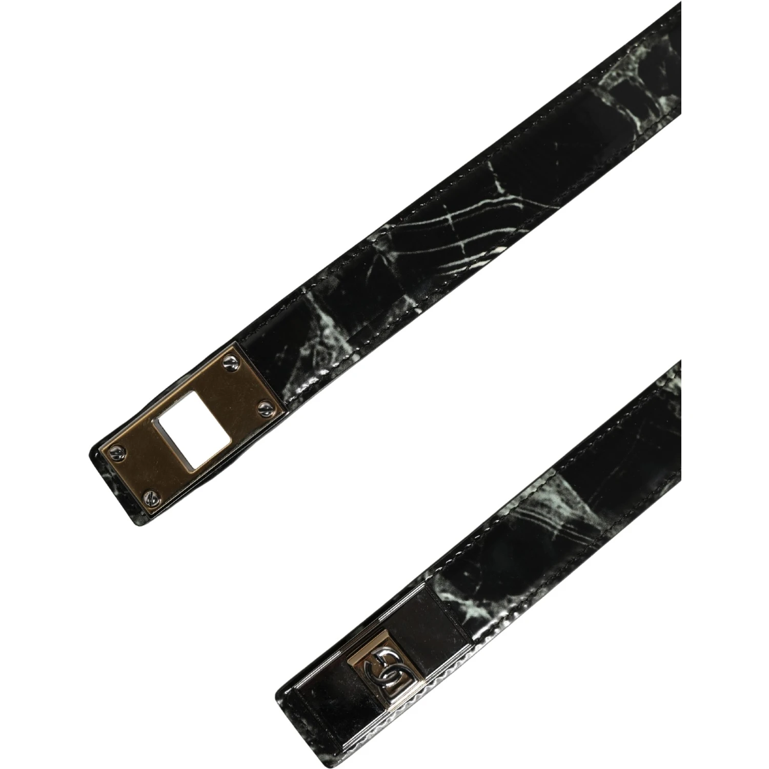 Men Black Marble Leather DG Logo Buckle Belt