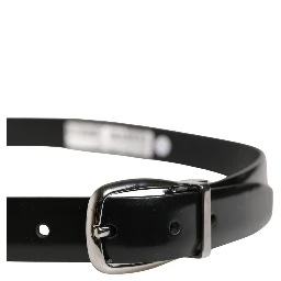 Men Black Classic Leather Metal Buckle Belt