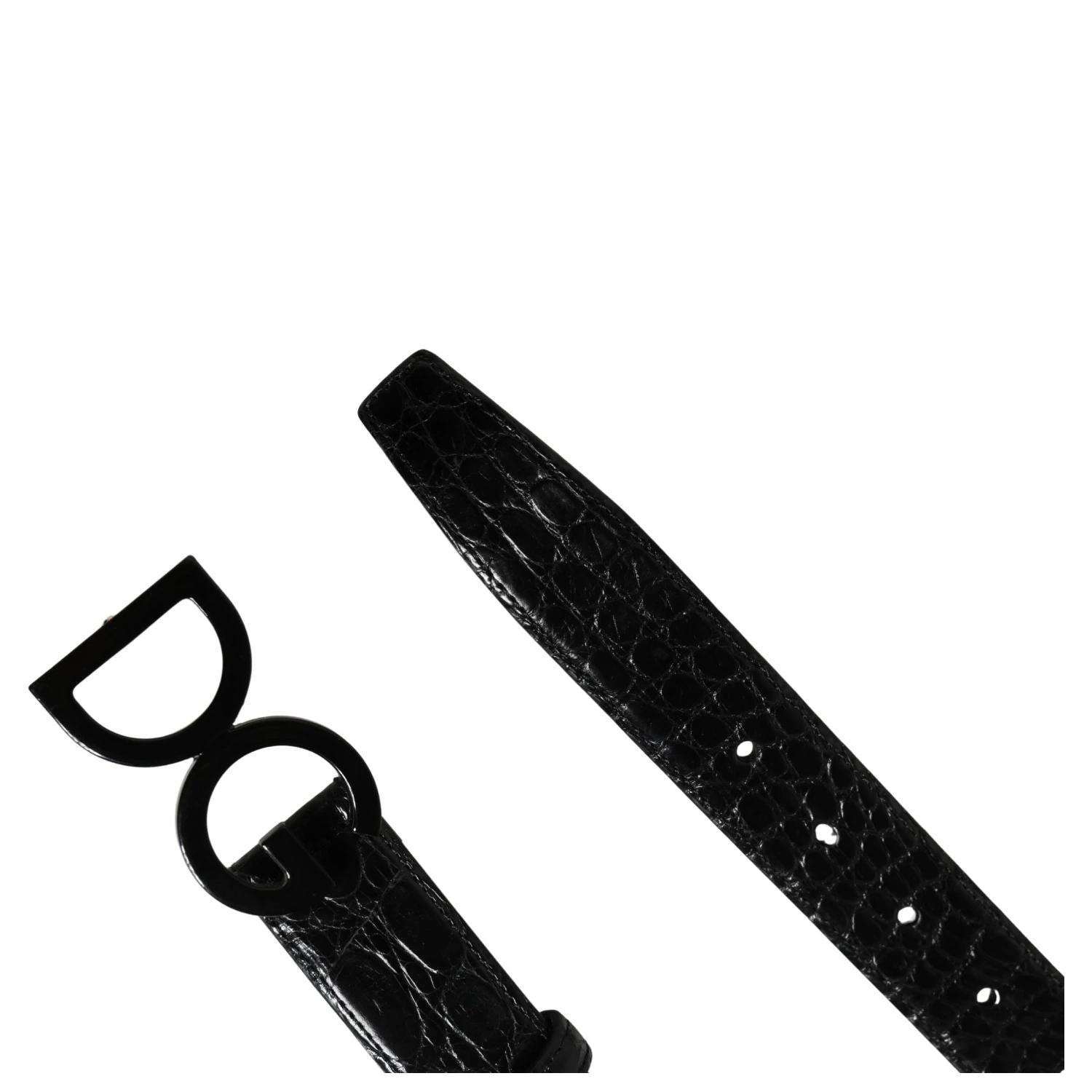 Men Black Exotic Leather Logo Buckle Belt