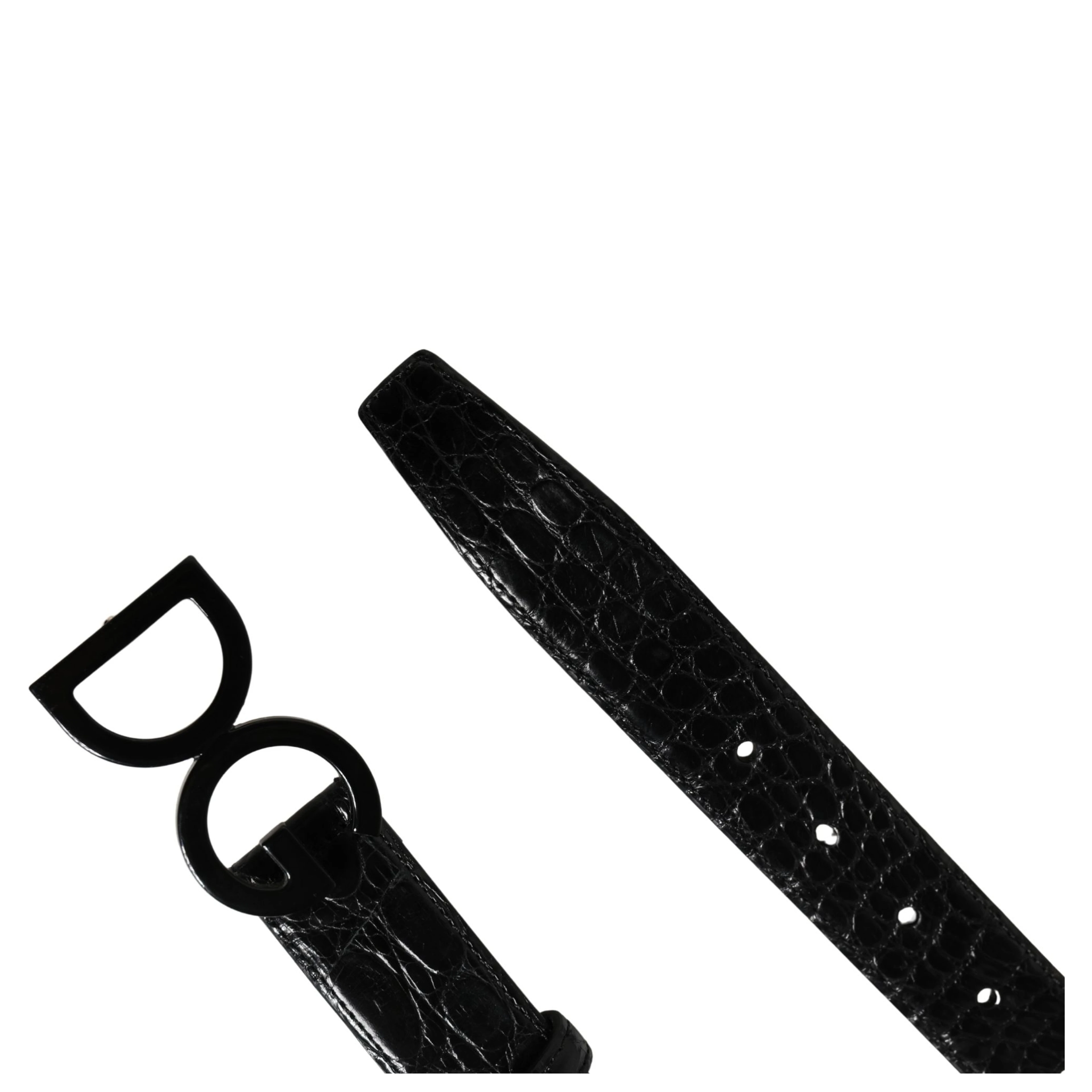 Men Black Exotic Leather Logo Buckle Belt