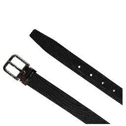 Men Black Viscose Leather Metal Buckle Belt
