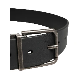 Men Black Classic Leather Metal Buckle Belt