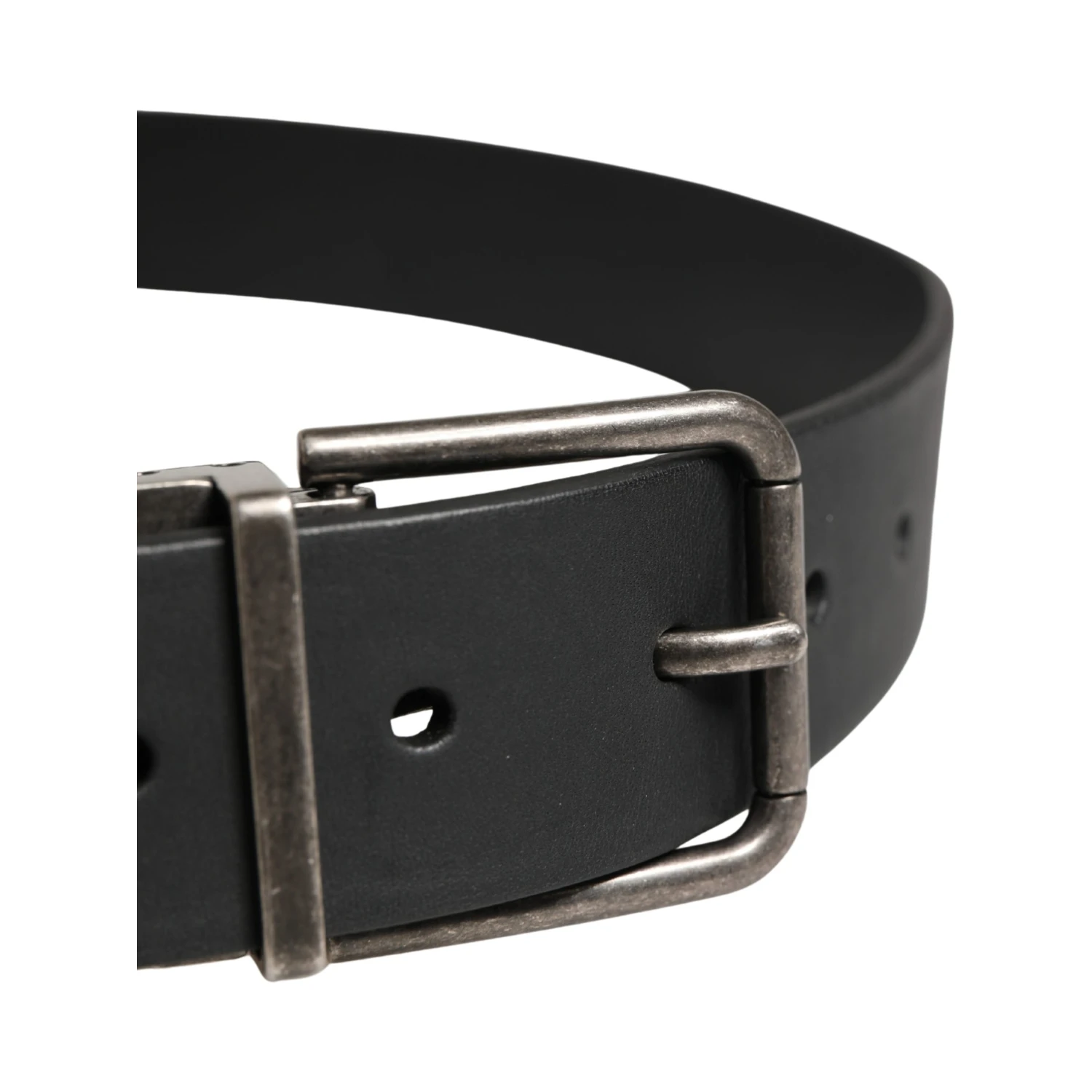 Men Black Classic Leather Metal Buckle Belt