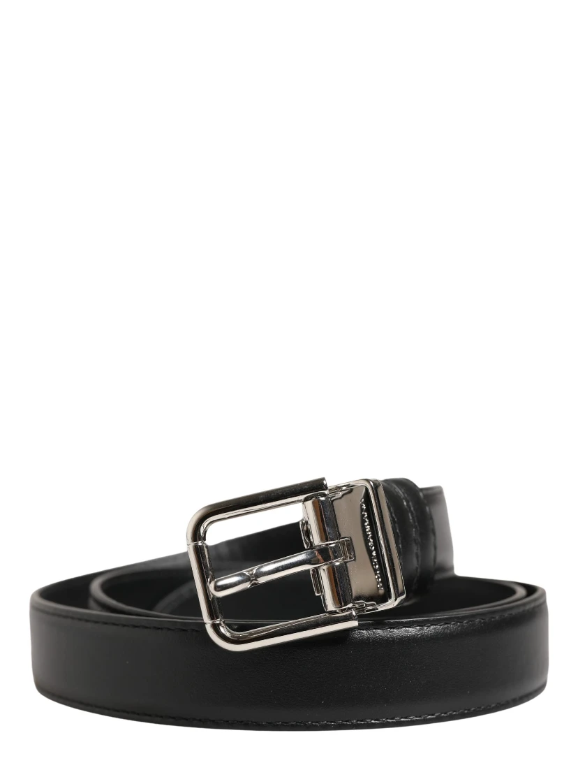 Men Black Classic Leather Metal Buckle Belt