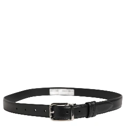 Men Black Classic Leather Metal Buckle Belt