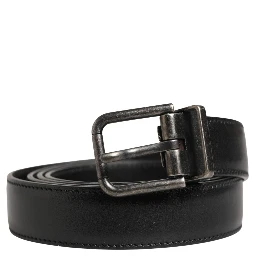 Men Black Classic Leather Metal Buckle Belt