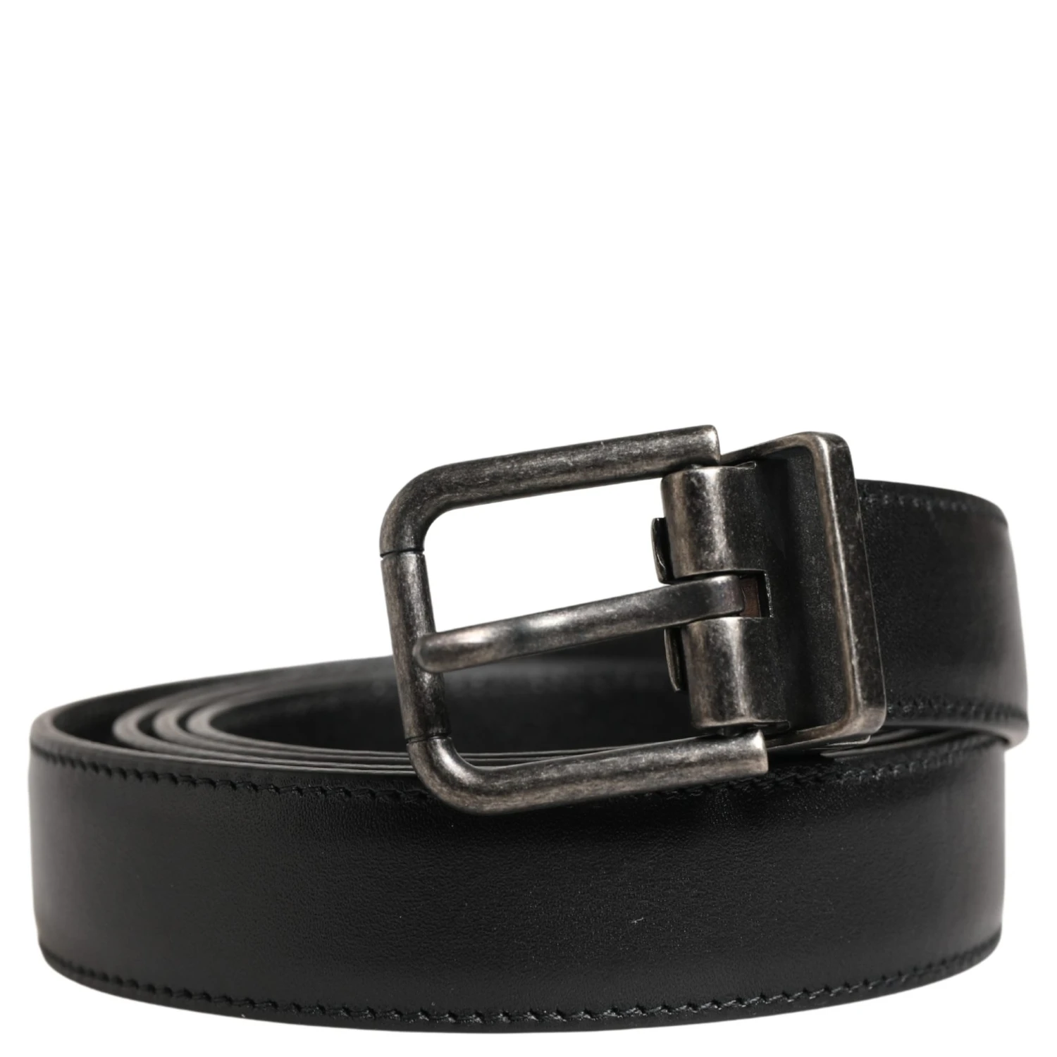 Men Black Classic Leather Metal Buckle Belt