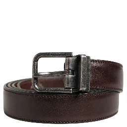 Men Brown Classic Leather Metal Buckle Belt