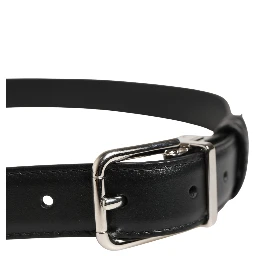 Men Black Classic Leather Metal Buckle Belt