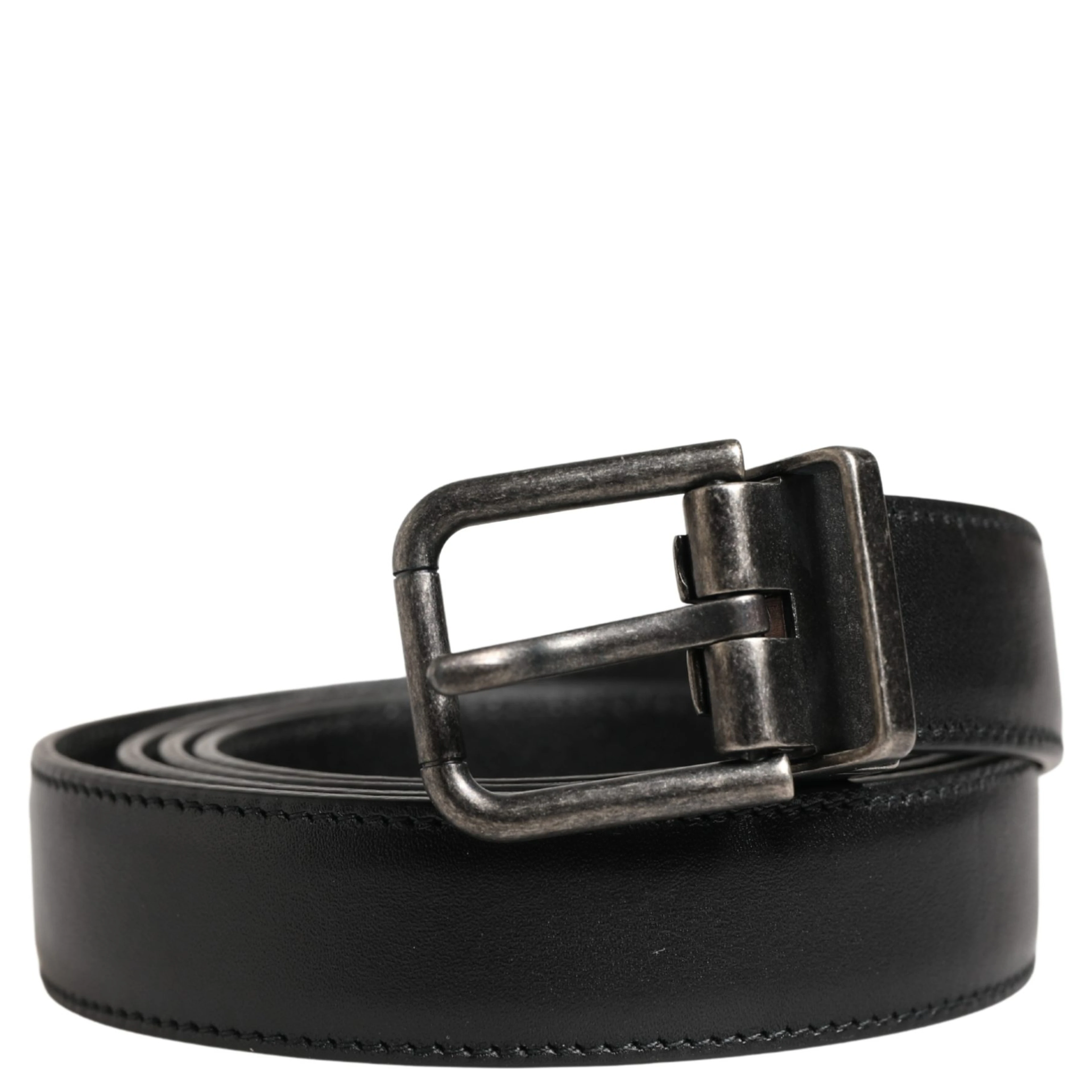 Men Black Classic Leather Metal Buckle Belt