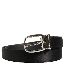 Men Black Classic Leather Metal Buckle Belt