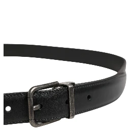 Men Black Classic Leather Metal Buckle Belt