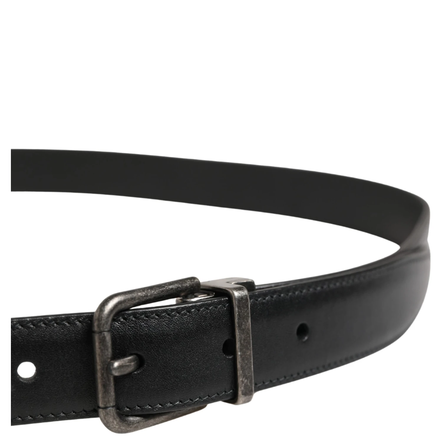 Men Black Classic Leather Metal Buckle Belt