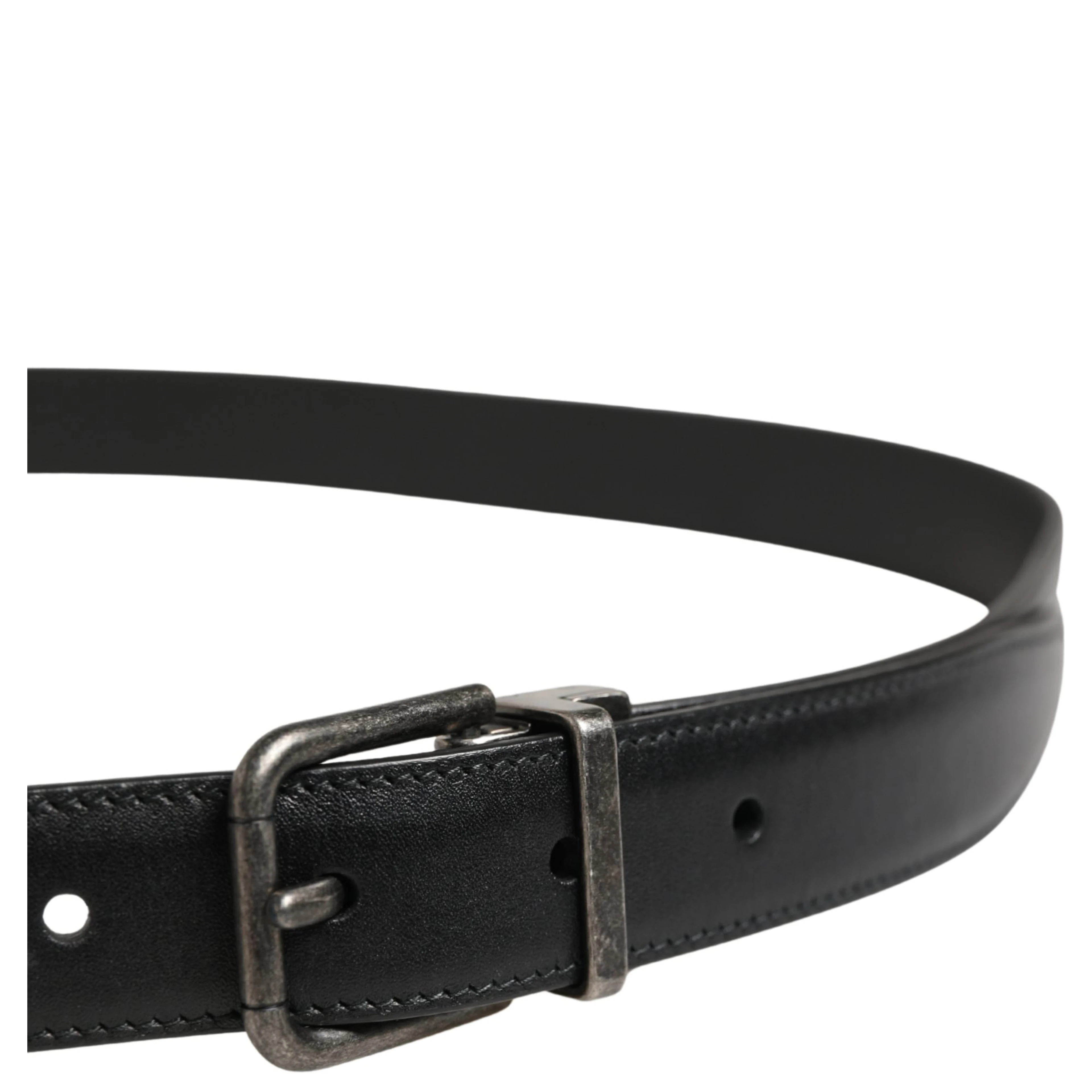 Men Black Classic Leather Metal Buckle Belt