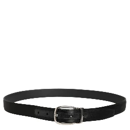 Men Black Classic Leather Metal Buckle Belt