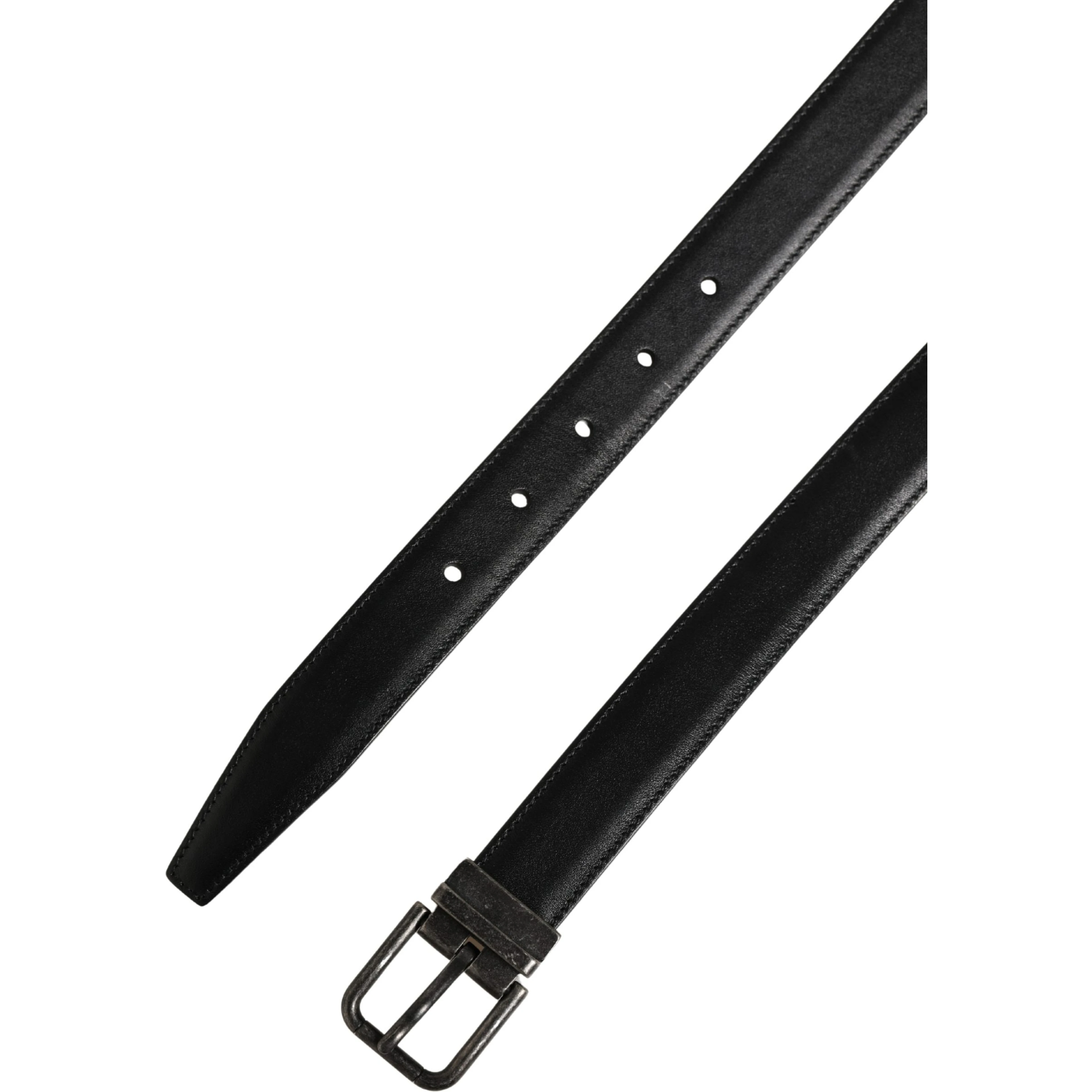 Men Black Classic Leather Metal Buckle Belt