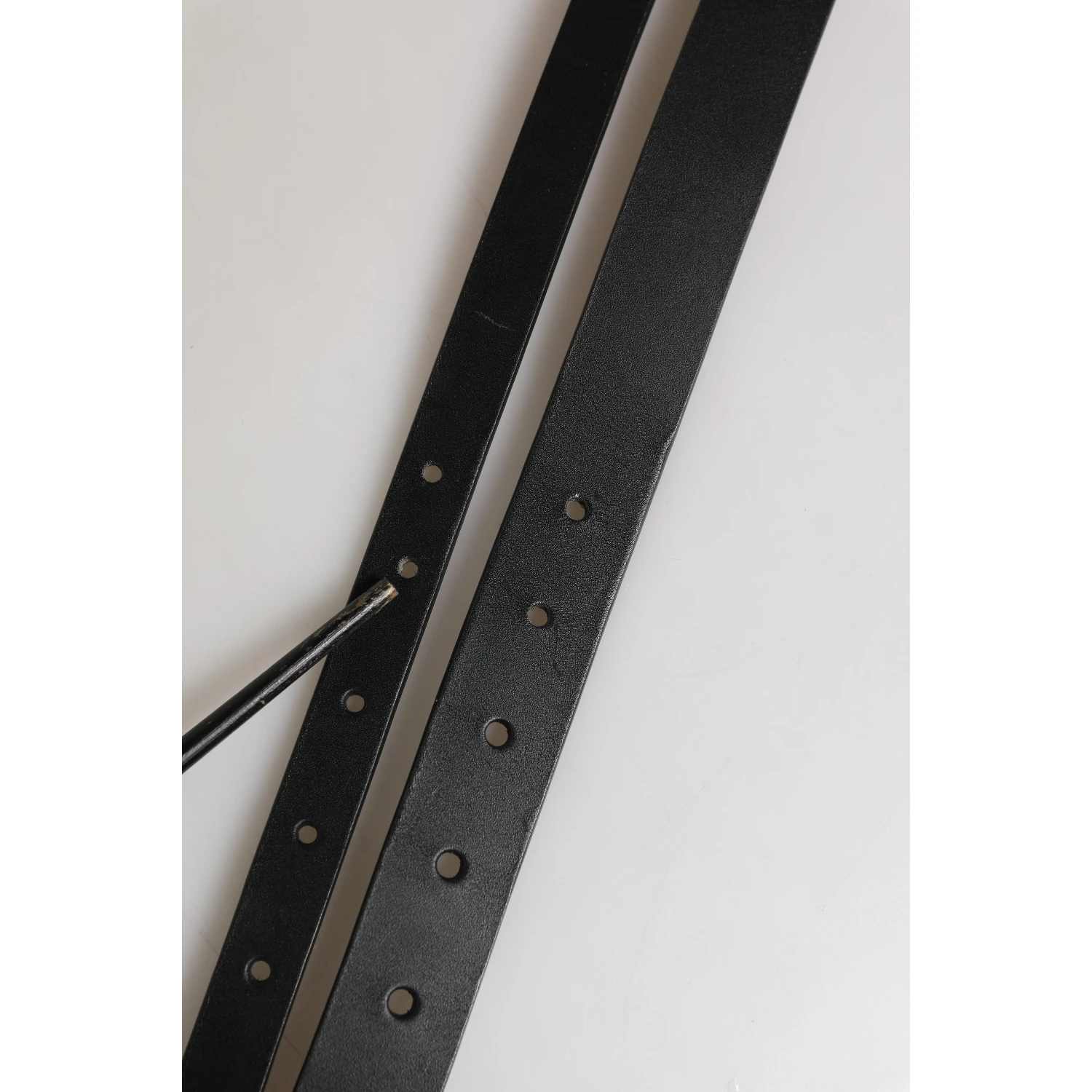 Black Double Strap Leather Silver Buckle Belt