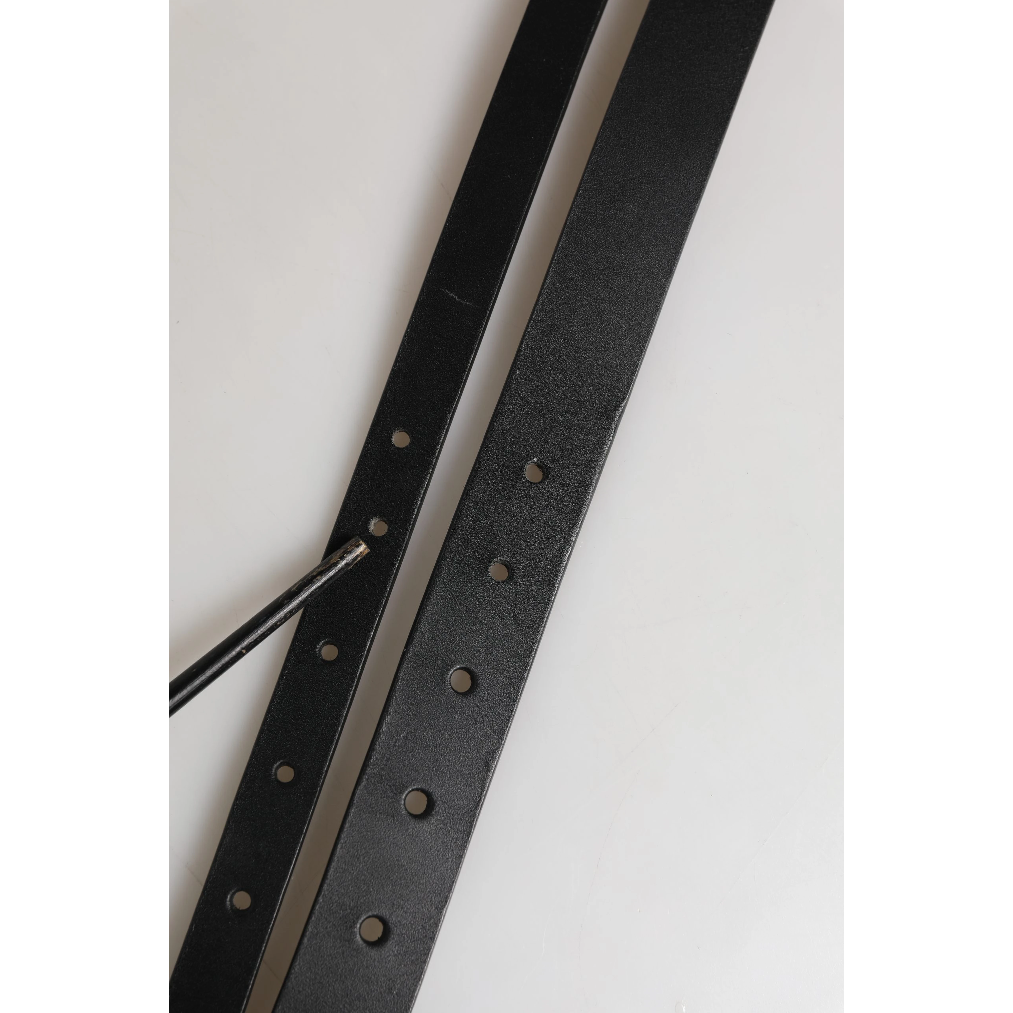 Black Double Strap Leather Silver Buckle Belt