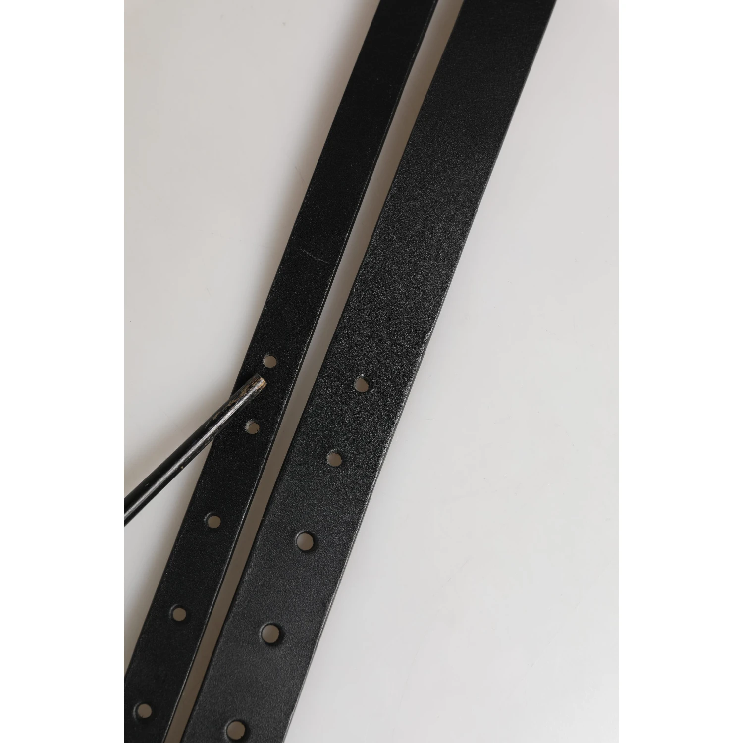 Black Double Strap Leather Silver Buckle Belt