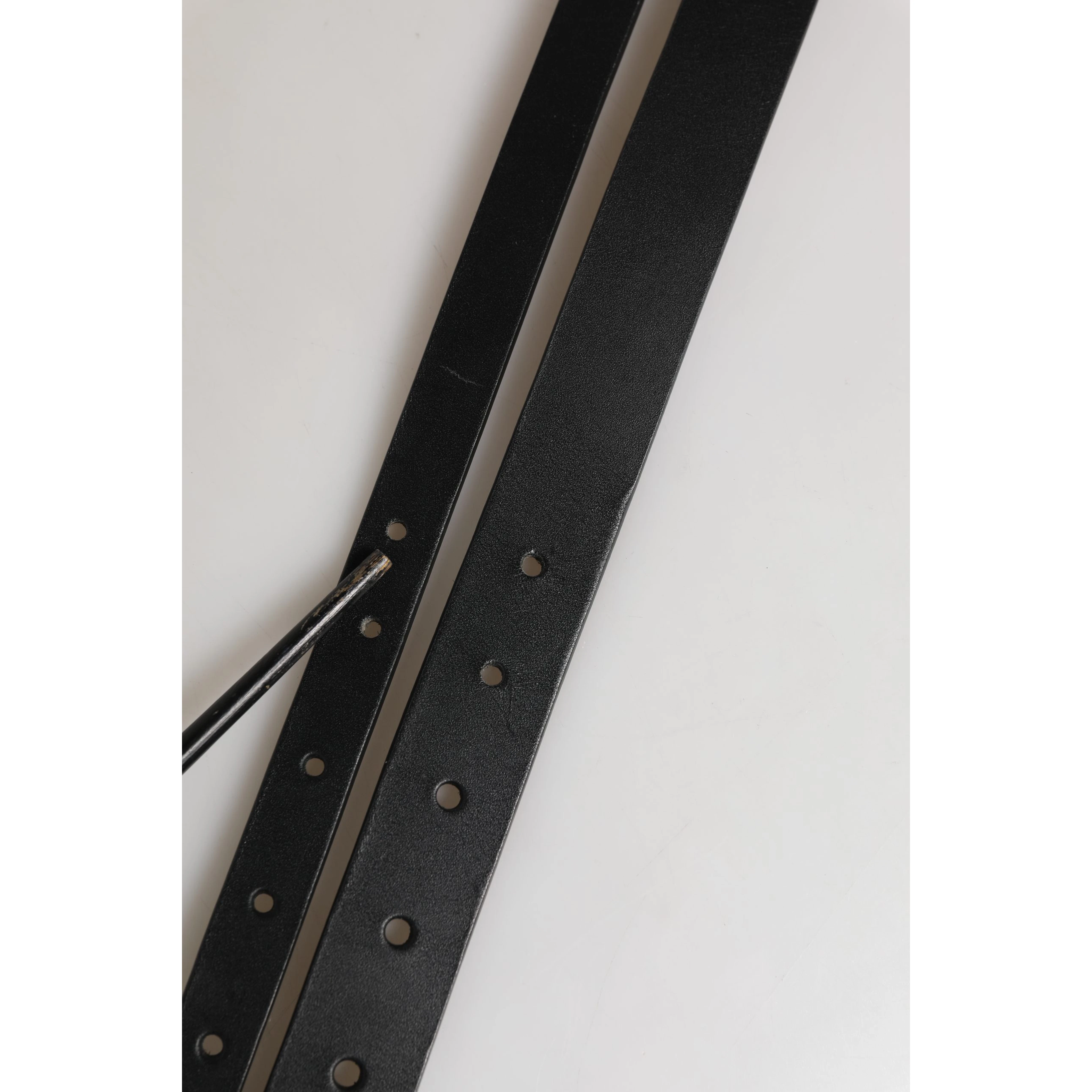 Black Double Strap Leather Silver Buckle Belt